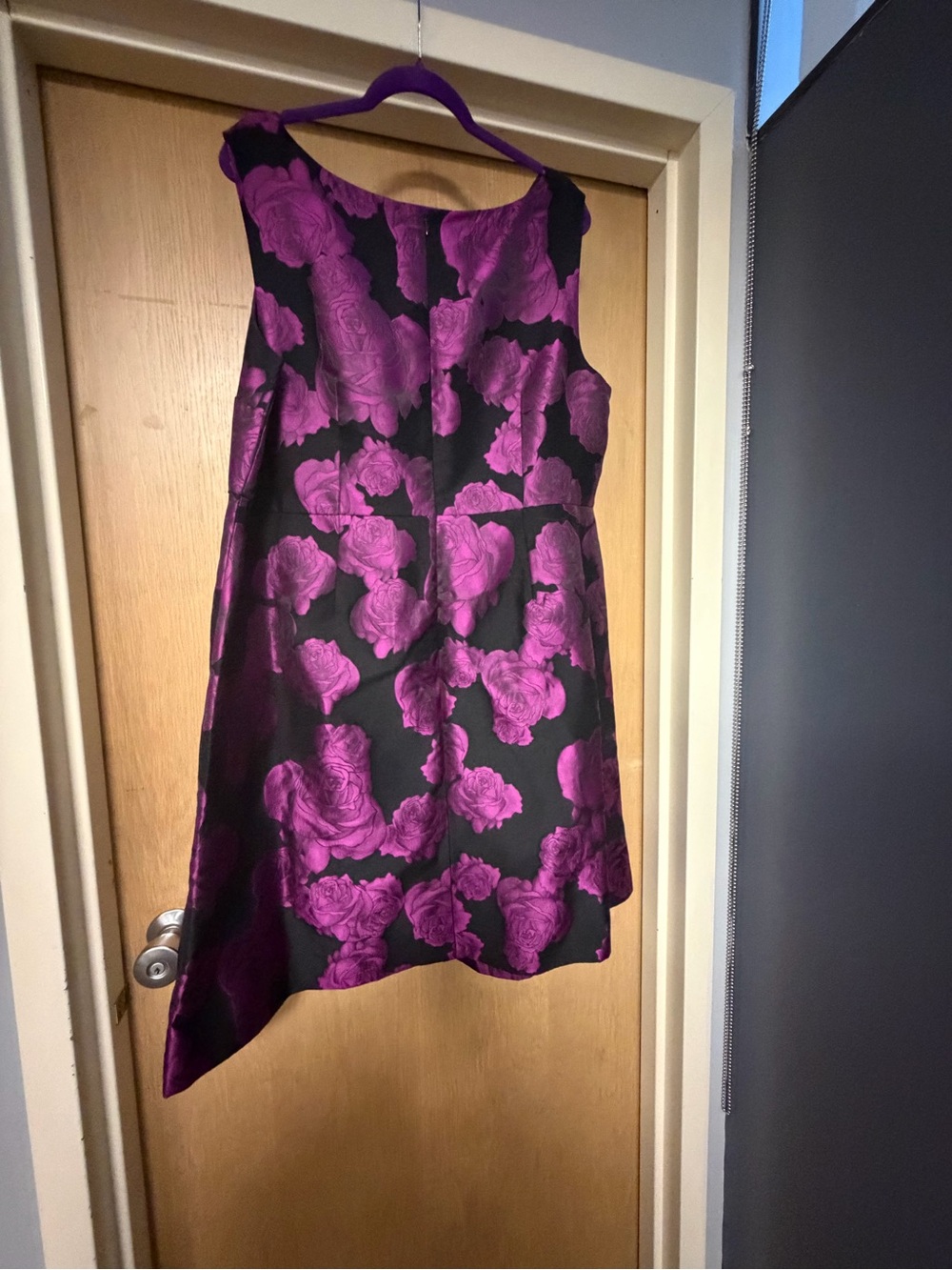 Talbots Black Midi Dress with Purple Floral Jacquard